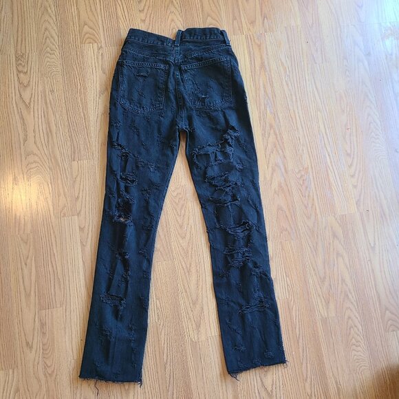 NEW AGOLDE CRISS CROSS STRAIGHT JEANS DESTROYED FEVERISH BLACK RIGID DENIM sz 25 - Picture 4 of 9